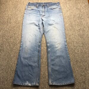 Vintage Plain Pockets Mens Light Wash Blue Denim  Wide Leg 33x27 Distressed